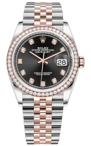 Datejust 36 Steel & Everose Gold Black Diamond Dial Diamond Bezel Women's Watch M126281RBR-0007
