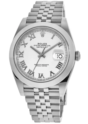 Datejust 41 Stainless Steel White Roman Jubilee Band Men's Watch M126300-0016