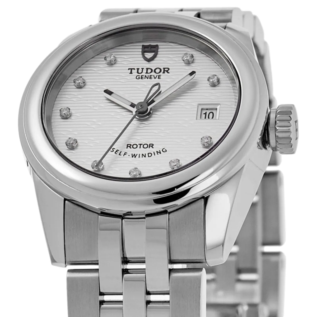Glamour Date Silver Diamond-Set Dial Stainless Steel Unisex Watch M51000-0004 - Image 2