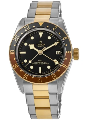 Black Bay GMT S&G Black Dial Yellow Gold Plated Bezel Steel Men's Watch M79833MN-0001