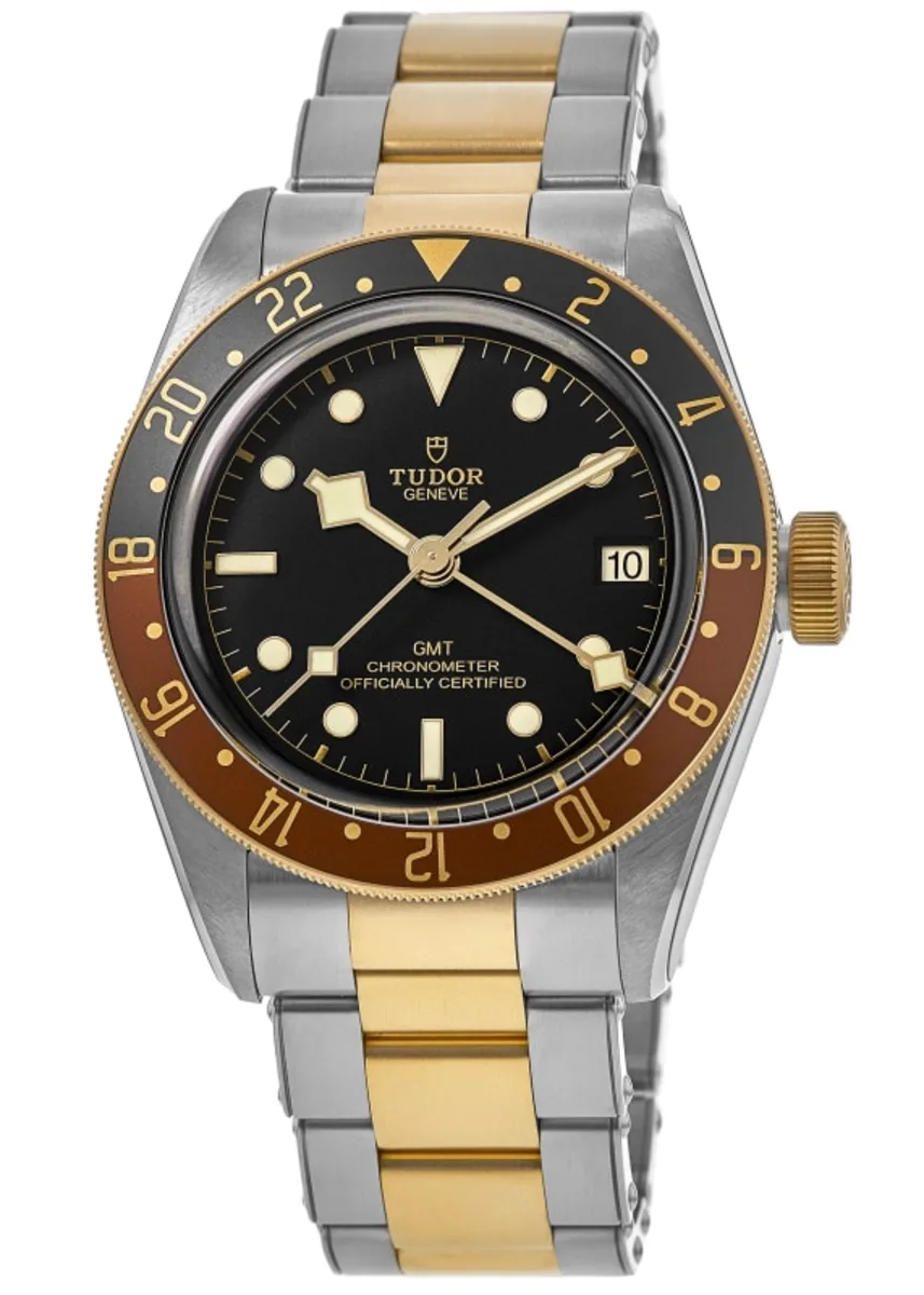 Black Bay GMT S&G Black Dial Yellow Gold Plated Bezel Steel Men's Watch M79833MN-0001