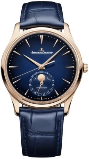 Master Ultra Thin Moon Automatic Blue Dial 18K Rose Gold Blue Leather Strap Men's Watch Q1362580