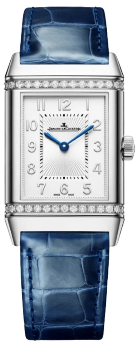 Reverso Classic Duetto Automatic Grey Dial Diamond Blue Leather Strap Women's Watch Q2578480