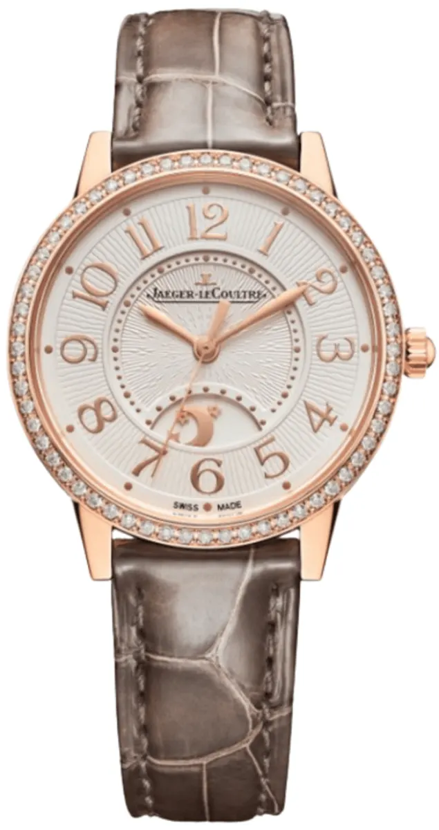 Rendez-Vous Night & Day 34mm Automatic Grey Dial 18K Rose Gold Diamond Bezel Taupe Leather Strap Women's Watch Q3442440