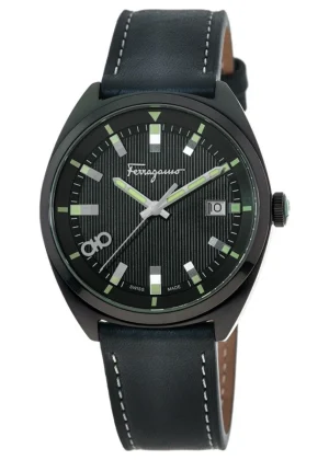 Evolution 40mm Black Dial Leather Strap Men's Watch SFNJ00320