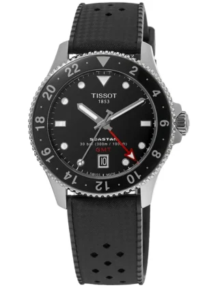 Seastar 1000 Quartz GMT Black Dial Rubber Strap Men's Watch T120.852.17.051.00