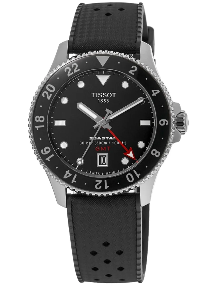 Seastar 1000 Quartz GMT Black Dial Rubber Strap Men's Watch T120.852.17.051.00