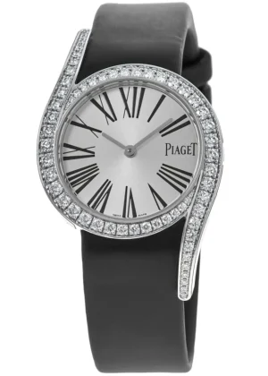 Limelight Gala Silver Dial 18K White Gold Diamond Bezel Satin Strap Women's Watch G0A38160