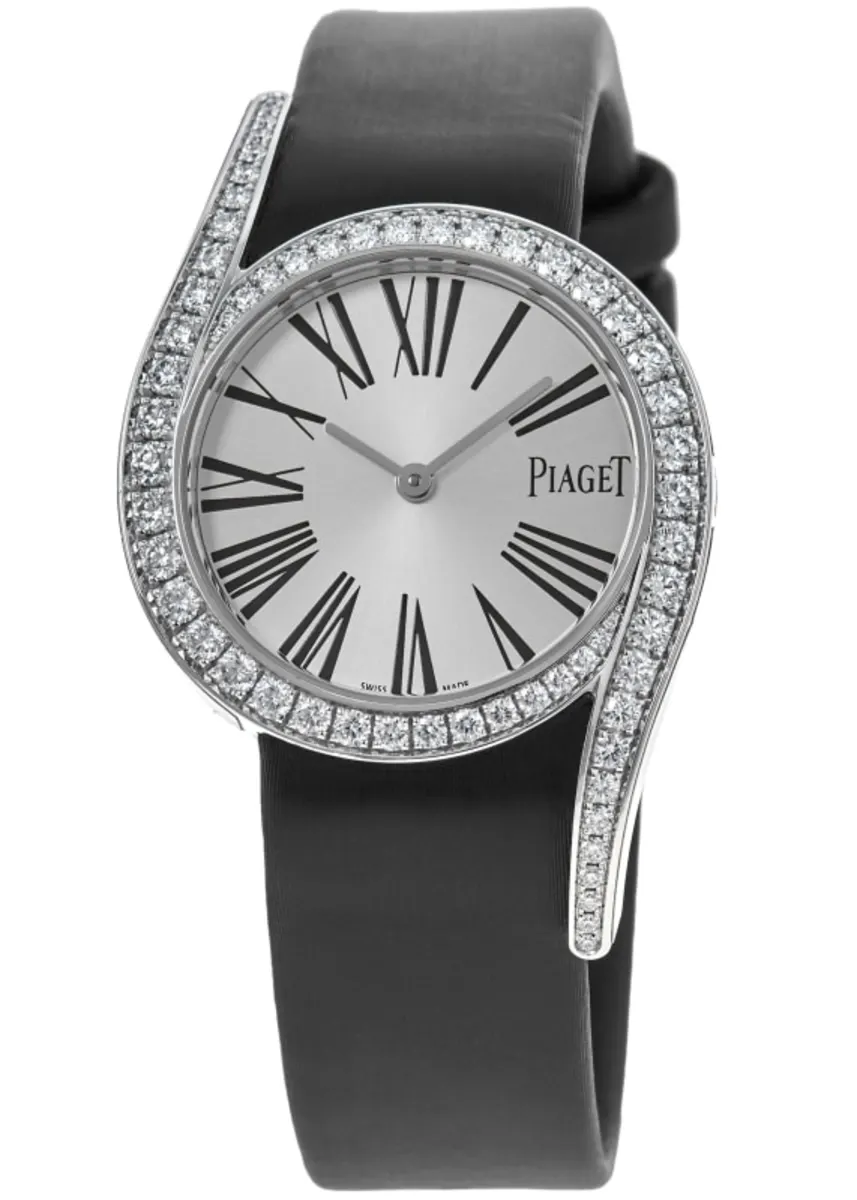 Limelight Gala Silver Dial 18K White Gold Diamond Bezel Satin Strap Women's Watch G0A38160