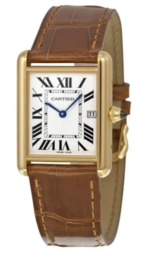 Tank Louis Quartz Silver Dial Brown Leather Strap Women's Watch W1529756