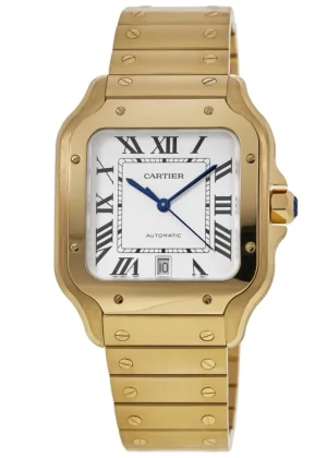 Santos De Cartier Silver Dial Yellow Gold Men's Watch WGSA0029