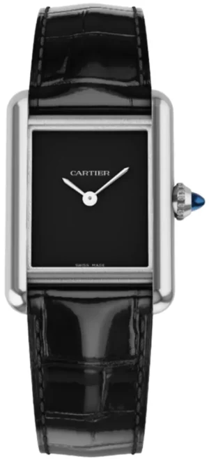 Tank Must Quartz Black Dial Leather Strap Women's Watch WSTA0071