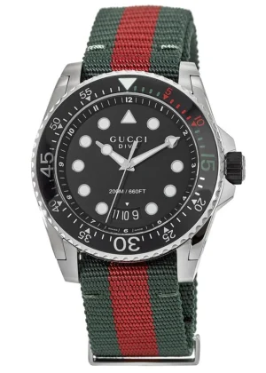 Dive Black Dial Green and Red Nylon Fabric Strap Men's Watch YA136209A