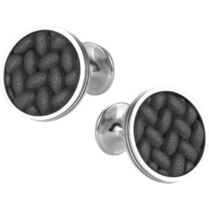 Black Monograin Leather Inlay Stainless Steel Men's Cufflinks 111324