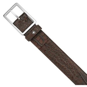 Rectangular Frame Palladium Coated Buckle Brown Leather Belt 112937