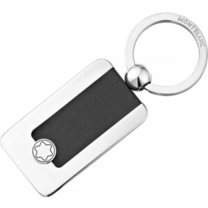 Meisterstuck Rectangular Black Metal and Leather Key Fob Keychain 114562