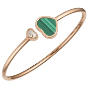 Happy Hearts 18K Rose Gold, Diamond and Malachite Bangle Women's Bracelet 857482-5110