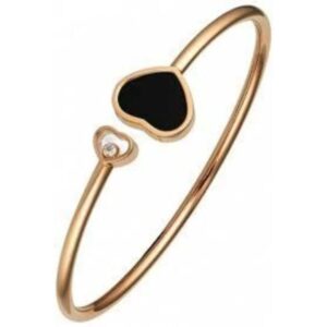 Happy Hearts 18K Rose Gold, Diamond and Onyx Bangle Size S 15.5cm Women's Bangle 857482-5202