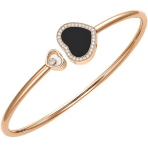 Happy Hearts 18K Rose Gold, Diamond and Onyx Size XS Women's Bracelet 85A074-5201