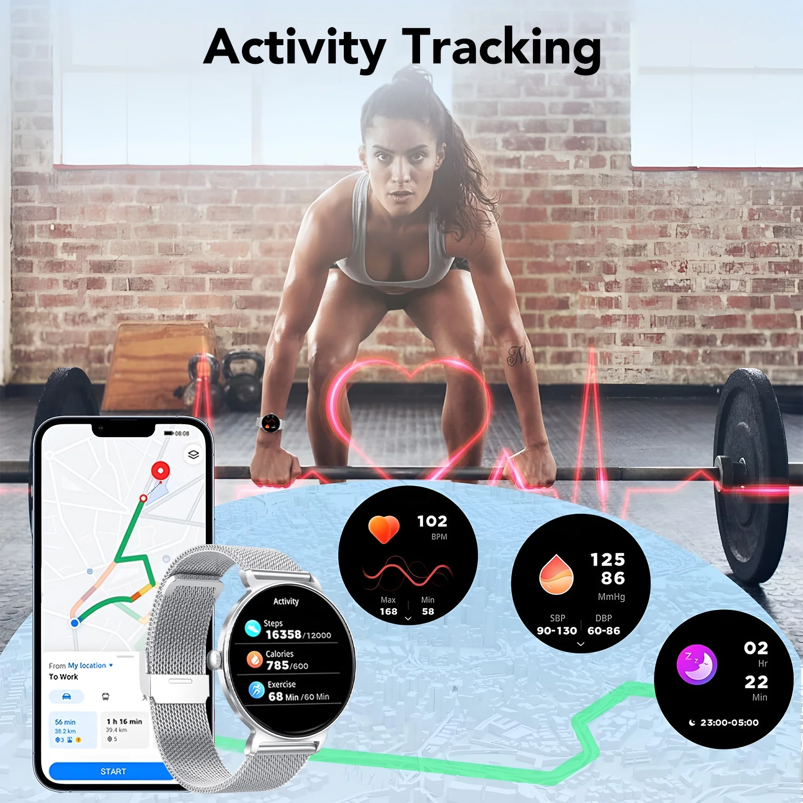Smart Watch for Women, 1.27" Thin Face Fitness Tracker with Bluetooth Calls(Answer&Make), Smart Watch Fits for Android and iPhone, IP68 Waterproof, 110+ Sport Modes Smartwatch (2 Strap), Pink - Image 3