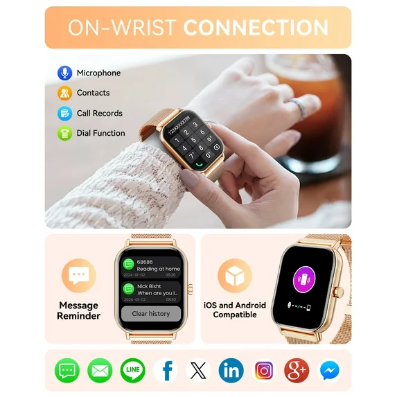 Mingdaln Smart Watch fits for Android and Iphone, IP68 Waterproof, Suitable for Women Men 100+Sports Modes 1.85 inch Fitness Tracker, with Answer/Make Calls/Message Reminder, (Two watch straps) - Image 6