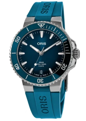 Aquis Date Calibre 400 Automatic Blue Dial Rubber Strap Men's Watch 01 400 7790 4135-07 4 23 45EB