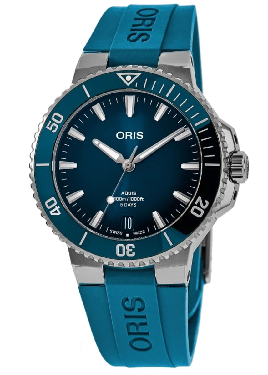 Aquis Date Calibre 400 Automatic Blue Dial Rubber Strap Men's Watch 01 400 7790 4135-07 4 23 45EB