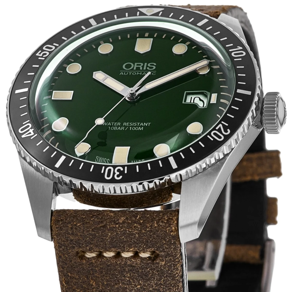 Divers Sixty-Five Automatic 42mm Green Dial Leather Strap Men's Watch 01 733 7720 4057-07 5 21 02 - Image 2