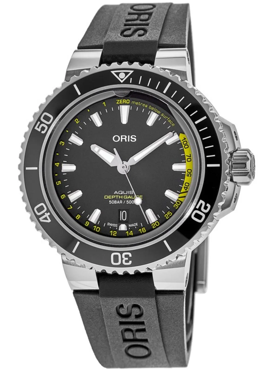 Aquis Depth Gauge Black Dial Rubber Strap Men's Watch 01 733 7755 4154-Set RS
