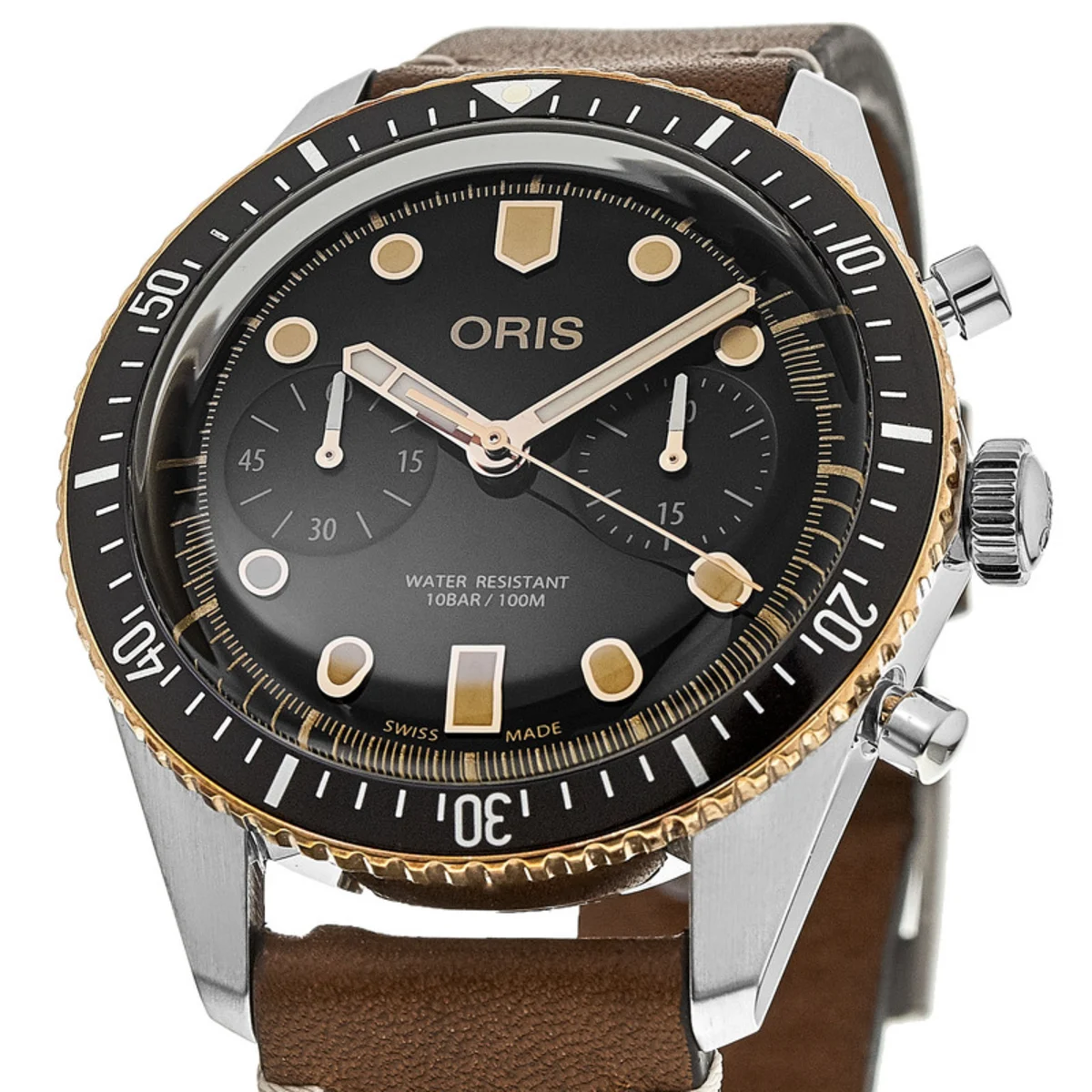 Divers Sixty-Five Chronograph Automatic Black Dial Leather Strap Men's Watch 01 771 7744 4354-07 5 21 45 - Image 2
