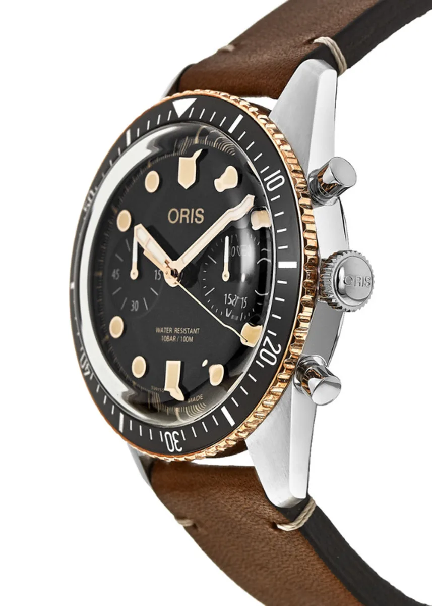 Divers Sixty-Five Chronograph Automatic Black Dial Leather Strap Men's Watch 01 771 7744 4354-07 5 21 45 - Image 3