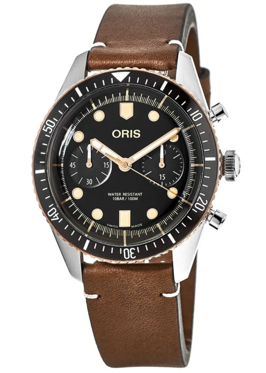 Divers Sixty-Five Chronograph Automatic Black Dial Leather Strap Men's Watch 01 771 7744 4354-07 5 21 45