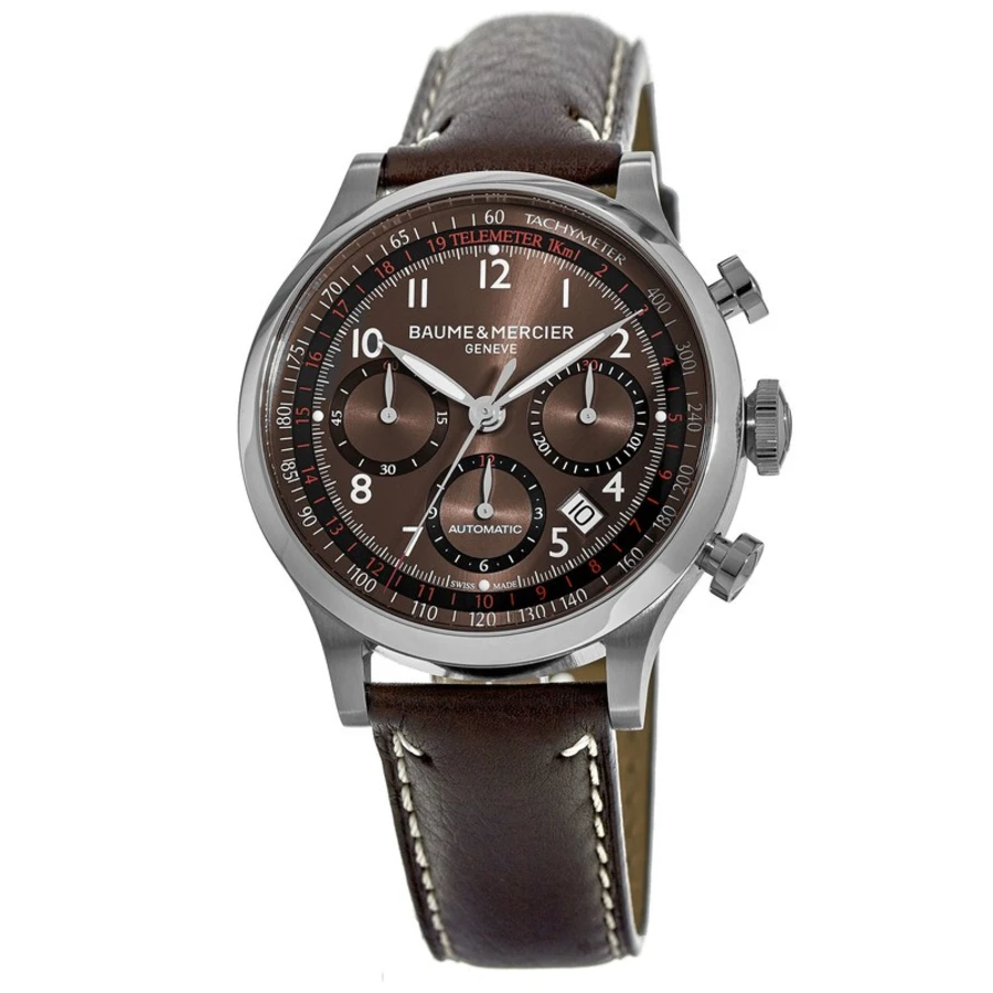 Capeland Chronograph 42mm Automatic Grey Dial Leather Strap Men's Watch 10002