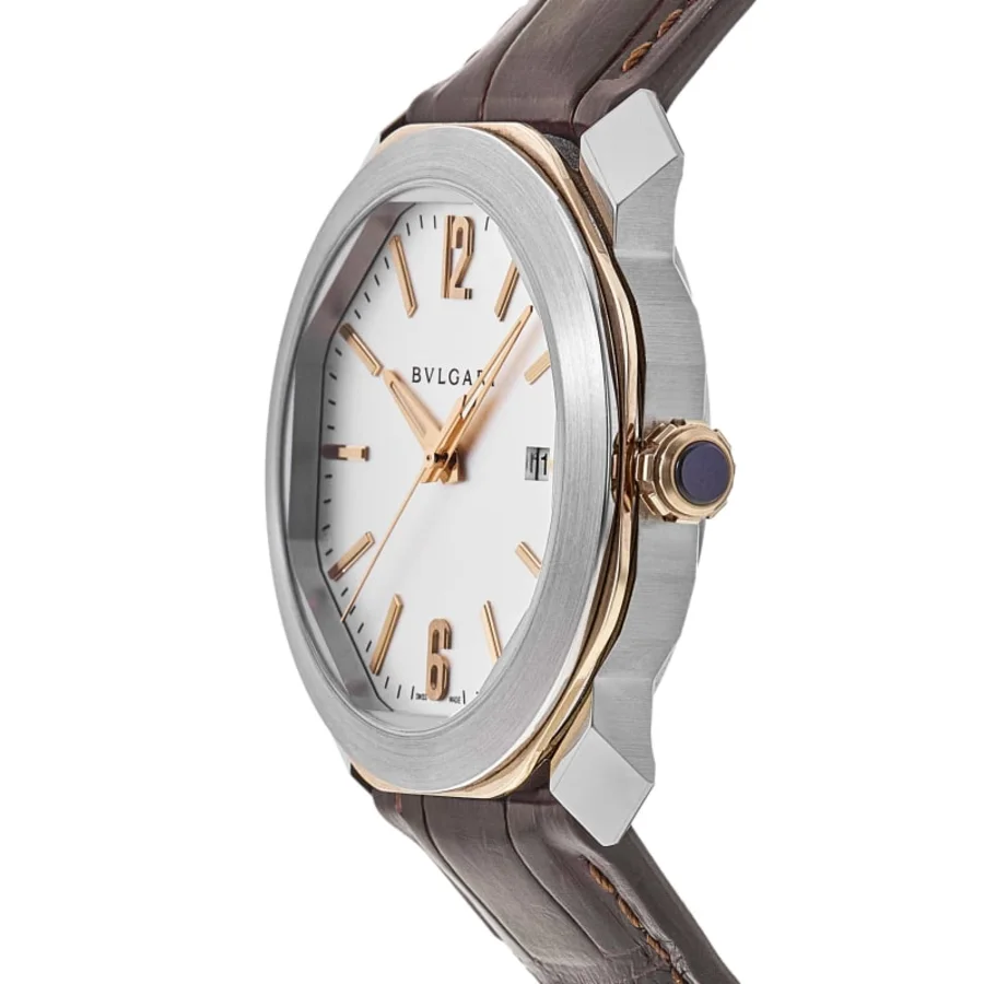 Octo Roma Automatic Silver Dial 18k Rose Gold Leather Strap Men's Watch 102703 - Image 3
