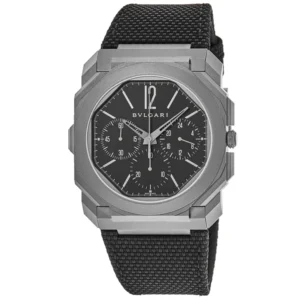 Octo Finissimo Chronograph GMT Black Dial Rubber Strap Men's Watch 103371