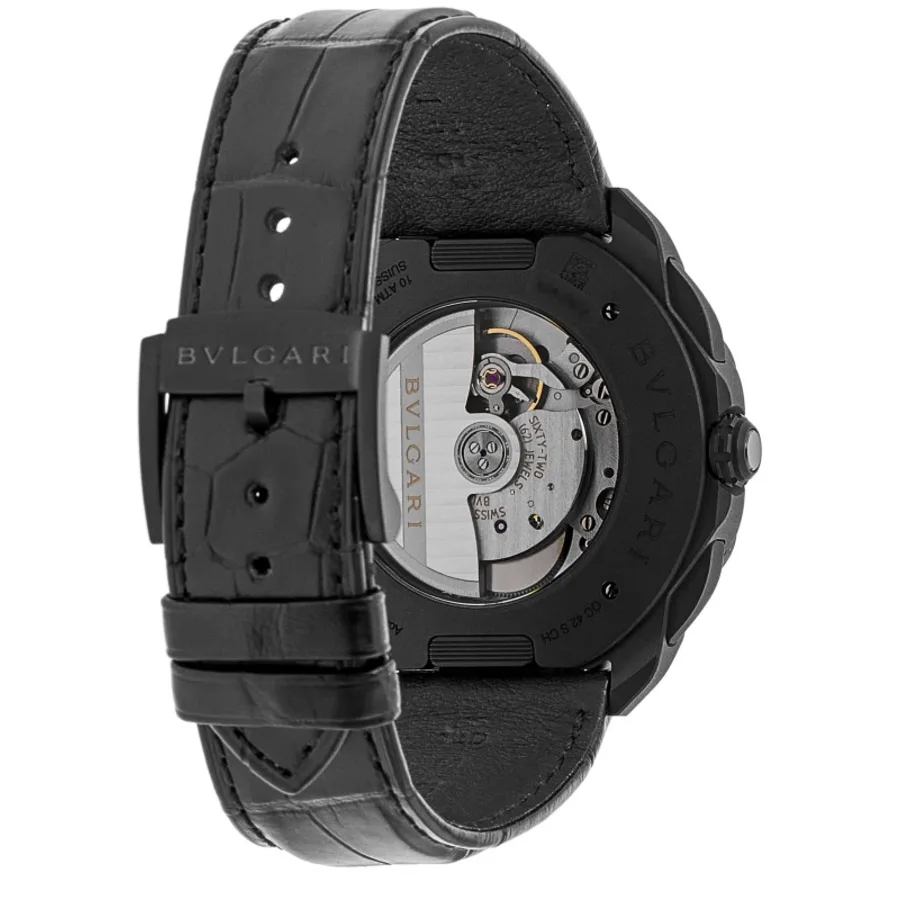 Octo Roma Black Chronograph Dial Leather & Rubber Strap Men's Watch 103932 - Image 7