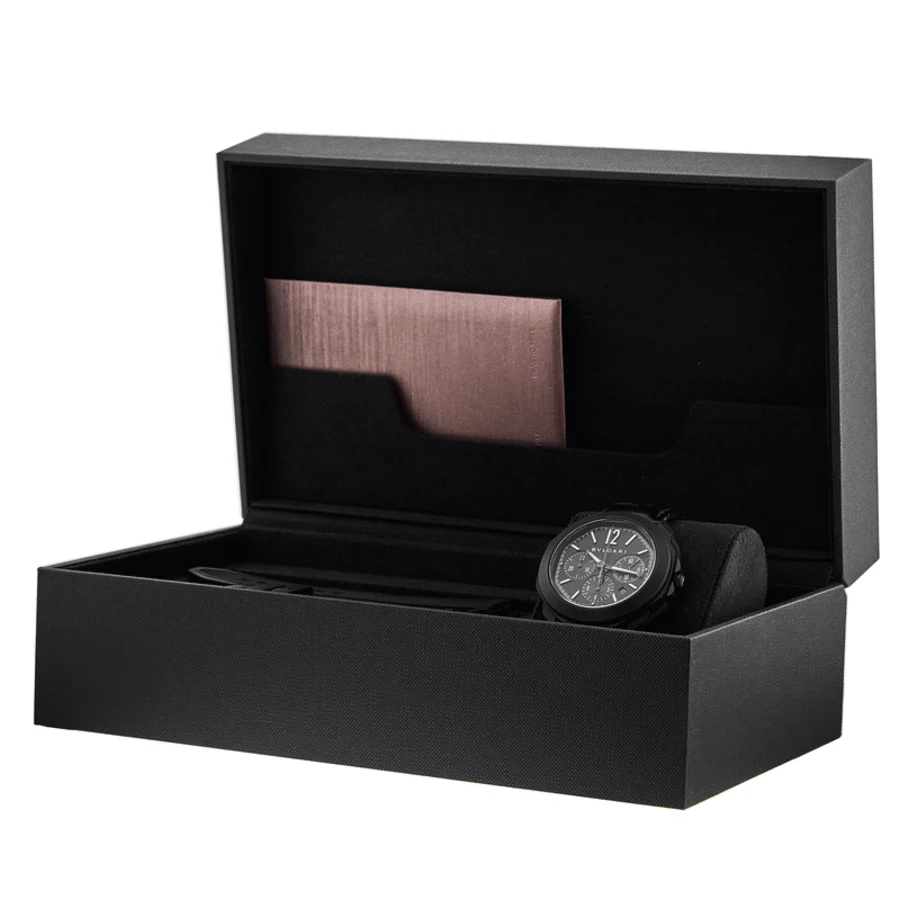 Octo Roma Black Chronograph Dial Leather & Rubber Strap Men's Watch 103932 - Image 3