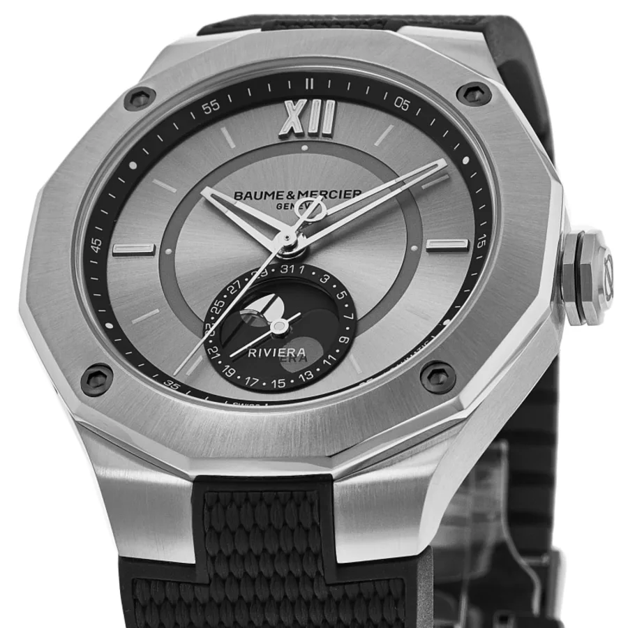 Riviera Moon Phase Silver Dial Rubber Strap Men's Watch 10681 - Image 2