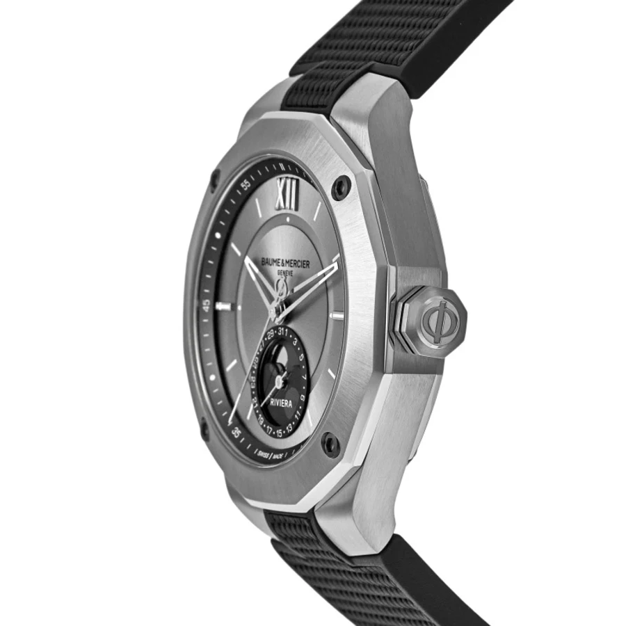 Riviera Moon Phase Silver Dial Rubber Strap Men's Watch 10681 - Image 3