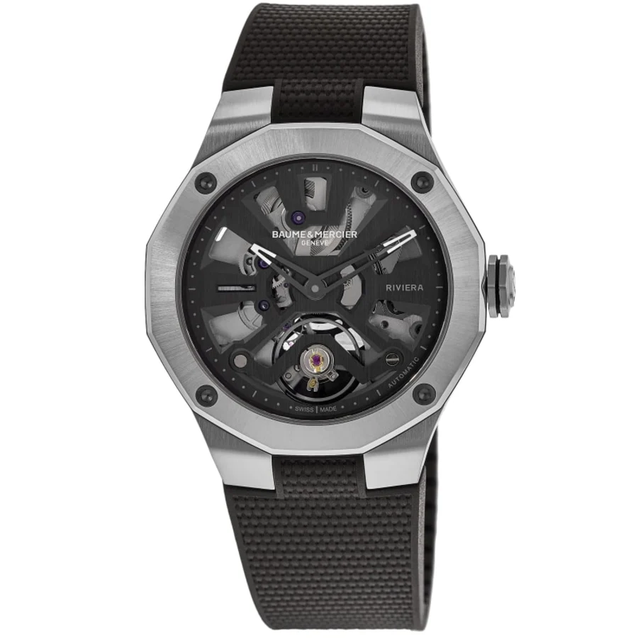 Riviera Black Skeleton Dial Rubber Strap Men's Watch 10721
