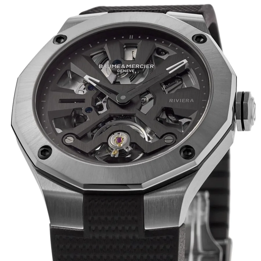 Riviera Black Skeleton Dial Rubber Strap Men's Watch 10721 - Image 2