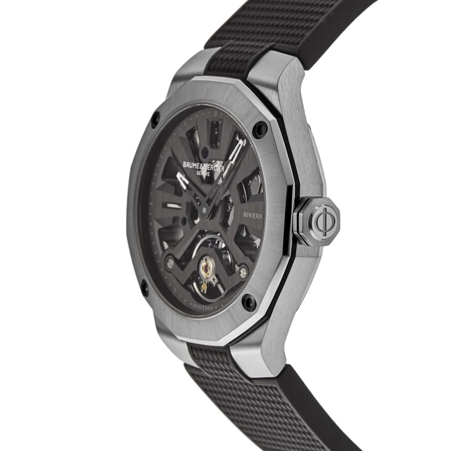 Riviera Black Skeleton Dial Rubber Strap Men's Watch 10721 - Image 3