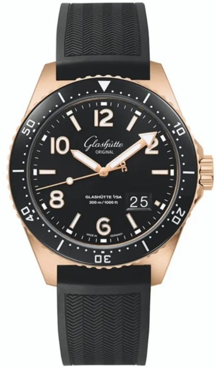 SeaQ Panorama Date 43.2 Black Dial Rose Gold Rubber Strap Men's Watch 1-36-13-03-90-33