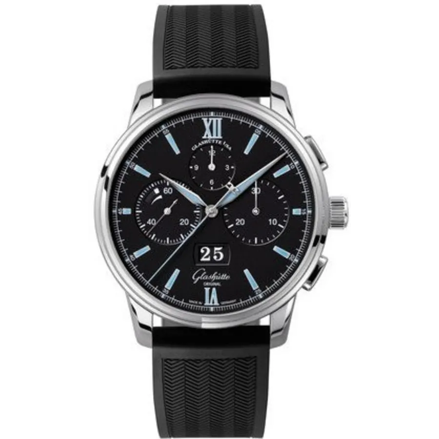 Senator Chronograph Panorama Date Black Dial Black Rubber Strap Men's Watch 1-37-01-03-02-33