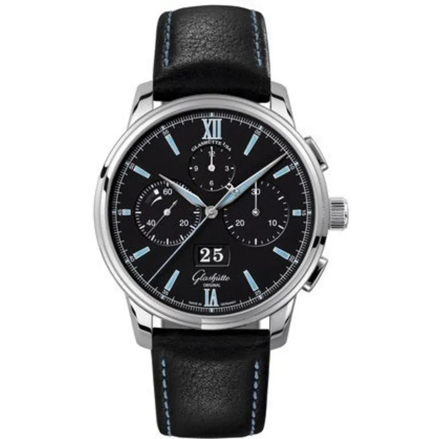 Senator Chronograph Panorama Date Black Dial Black Leather Strap Men's Watch 1-37-01-03-02-35