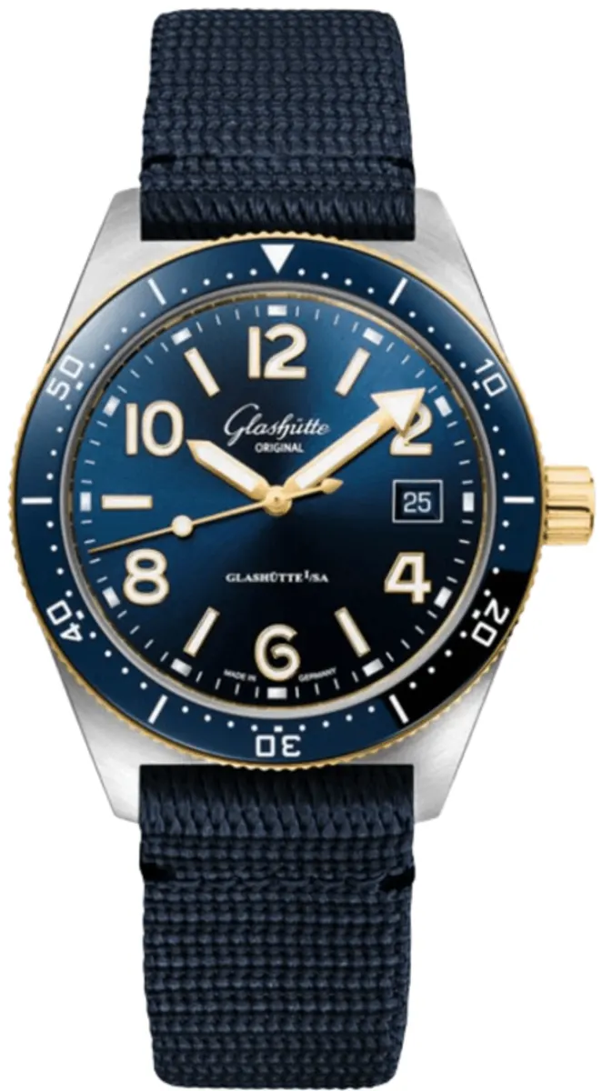 SeaQ Automatic 39.5mm Blue Dial Yellow Gold Bezel Fabric Strap Men's Watch 1-39-11-10-90-34