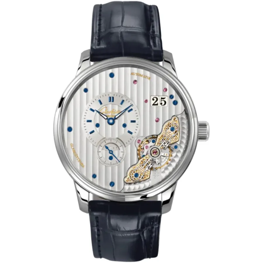 Art & Technik PanoMaticInverse Silver Dial Leather Strap Men's Watch 1-91-02-02-02-61