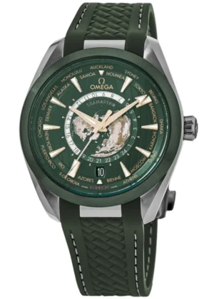 Seamaster Aqua Terra 150m Master Co-Axial GMT Worldtimer Automatic Green Dial Rubber Strap Men's Watch 220.32.43.22.10.001