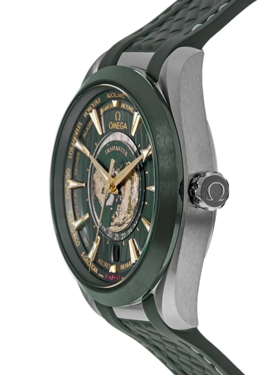 Seamaster Aqua Terra 150m Master Co-Axial GMT Worldtimer Automatic Green Dial Rubber Strap Men's Watch 220.32.43.22.10.001 - Image 3