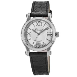 Happy Sport 30mm Automatic Silver Diamonds Dial Leather Strap Women's Watch 278573-3011